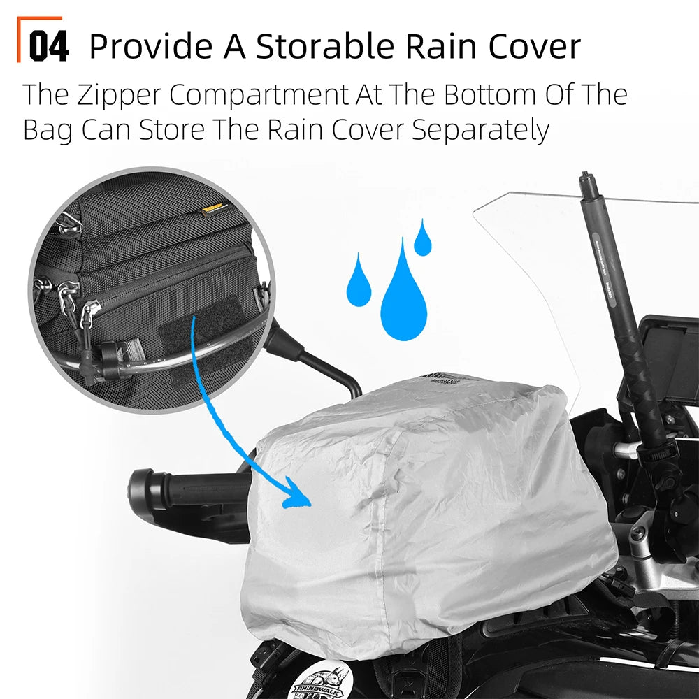 Rhinowalk Motorcycle Tank Bag 9L Waterproof Backpack With 1.5L Hydration Water Bag Rain Cover Motorcycle Riding Luggage