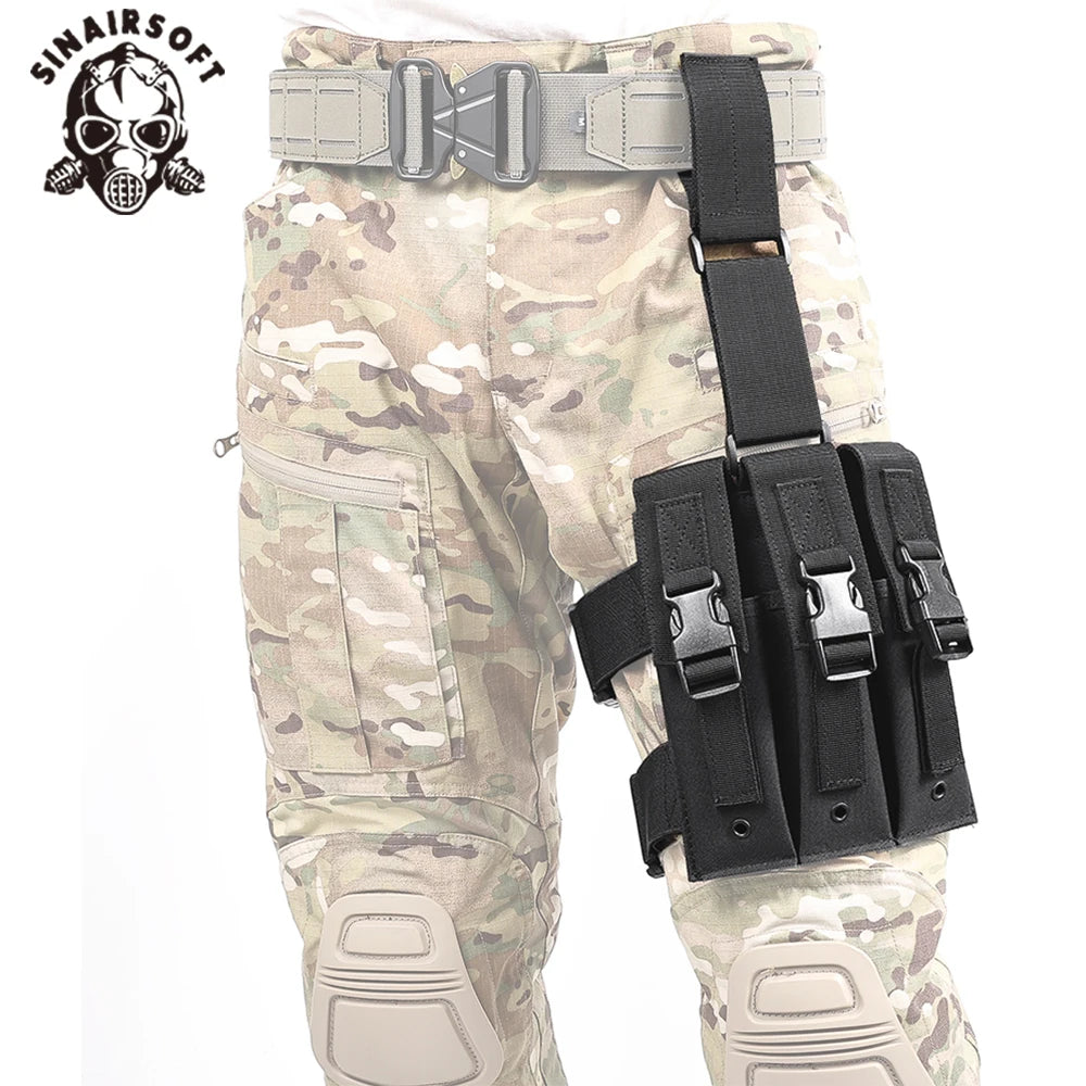 Tactical Hunting Airsoft Quick Release MP5 Magazine pouch Drop Leg Triple Mag Pouch Holder MOLLE Mag Pouch Cartridge Clip Pouch