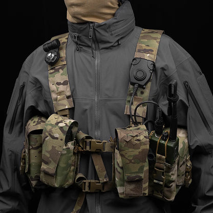 Tactical Alpha Chest Rig with SS Style Expansion Pouch Quick Release 34 Split Chassis Cut Molle Mount Magazine Airsoft Equipment