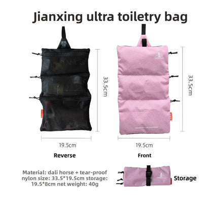 Ultra Light UHMWPE Ripstop Nylon Roll Up Toiletry Bag 3Mesh Pockets Waterproof Travel Cosmetic Storage Pouch for Camping Hiking