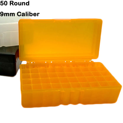 50/100 Rounds Bullet Box Gun Cartridge Shell Holder Portable Ammunition Box Flip-Top for 9mm .223 .38 Ammo Hunting Accessories