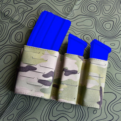 QX Tactical 2+1 Magazine Pouch 5.56 9mm Combo Mag Carrier Laser Cut MOLLE Pouch Elastic Kydex Style Holder Airsoft Gear