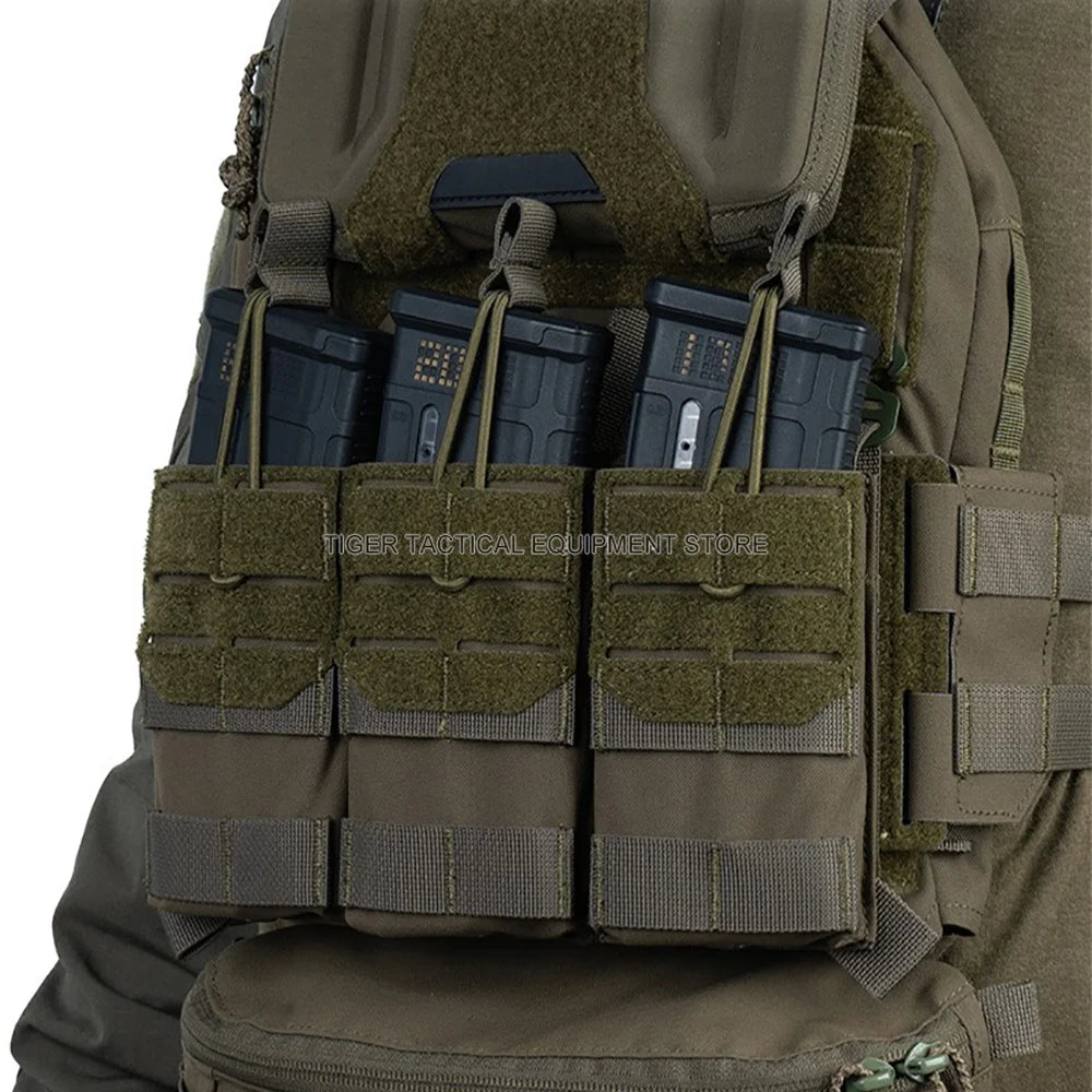 K Style Tactical Triple Magazine Pouch AR15 M4 5.56 Ag 3 Mag Pouch for Hunting Airsoft Molle Plate Carrier Placard Front Panel