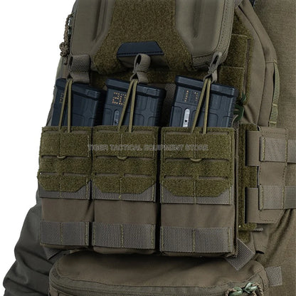 K Style Tactical Triple Magazine Pouch AR15 M4 5.56 Ag 3 Mag Pouch for Hunting Airsoft Molle Plate Carrier Placard Front Panel