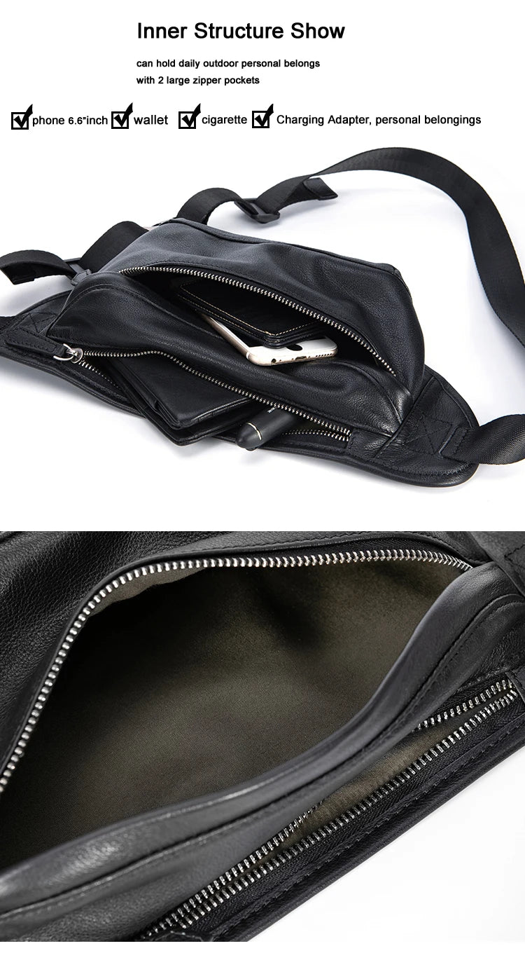New Fashion Men's Genuine Leather Waist Bag Chest Pack Leather Waist Pack Male Fanny Bag Bum Money Bag MOLLE Belt Bag Pouch