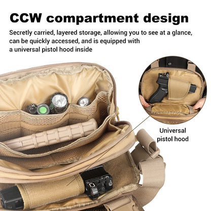 Tactical Chest Pack with Gun Holster EDC Chest Bag Utility Molle Chest Rig Pouch with Compartment Adjustable Strap Outdoor Bag