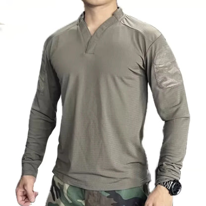 Tactical  Summer Outdoor Quick Dry Tactical Combat T-shirt Short Sleeve V-Neck Training Top for Men