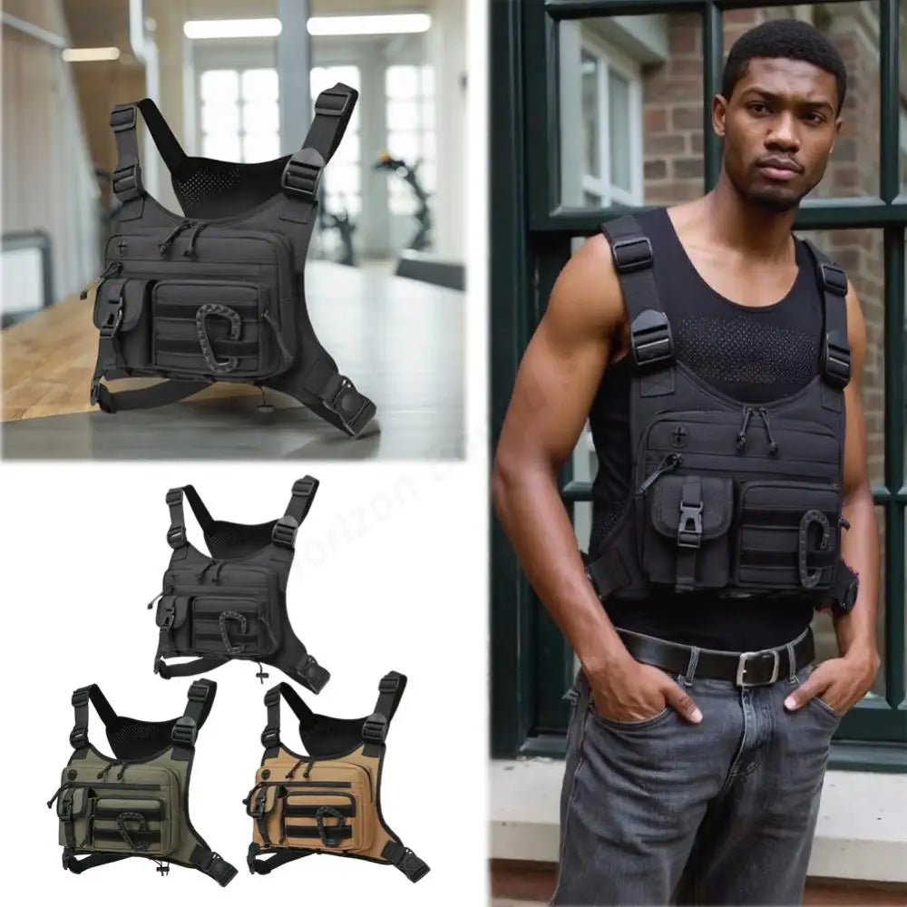 Outdoor Sports Chest Bag Multi Pocket Trendy Functional Backpack Adjustable Strap Multifunctional Vest Chest Bag Work Backpack