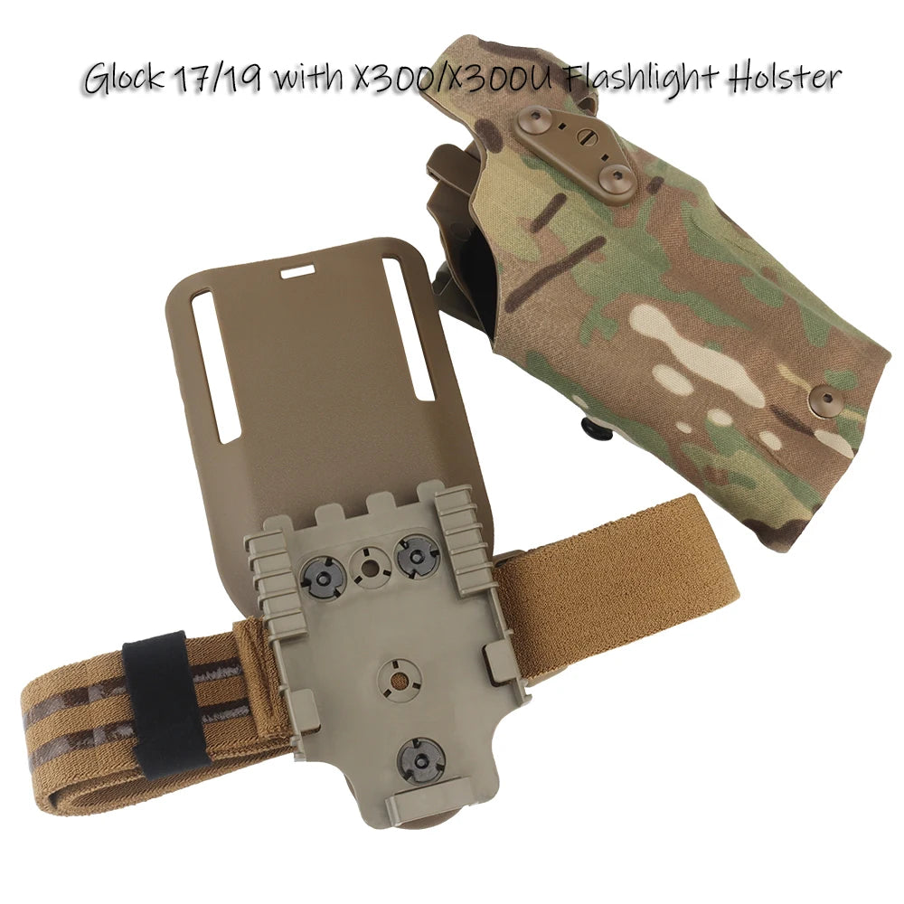 Tactical 6354DO Pistol Holster for Glock 17 Gen4 G19 with X300/X300U Flashlight Quick Lock System QLS Mount Adapter Leg Shroud