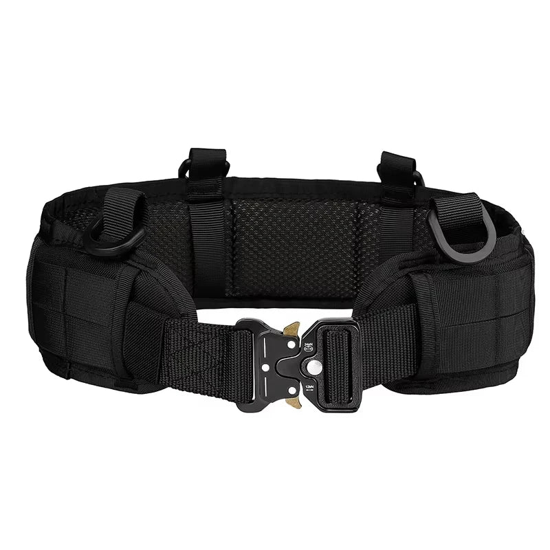 Men's Tactical Padded Belt Adjustable Waist Belt with Pocket for Outdoor Work Combat CS Hunting Paintball