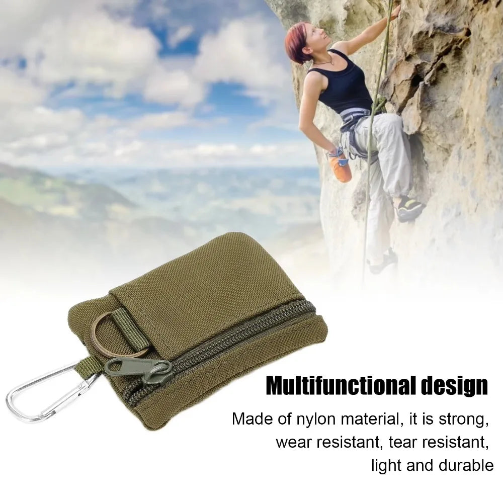 1 PC Portable Outdoor Molle Pouch Outdoor Molle Pouch Wallet Mini Portable Key Card Case Pouch Bag Purse with Carabiner