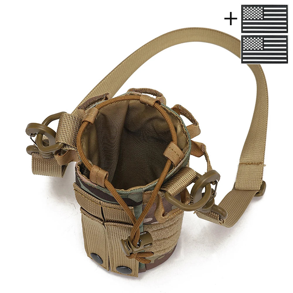 Outdoor water bottle cover with elastic drawstring drawstring and Magic Sticky sticker for hiking water cup storage bag
