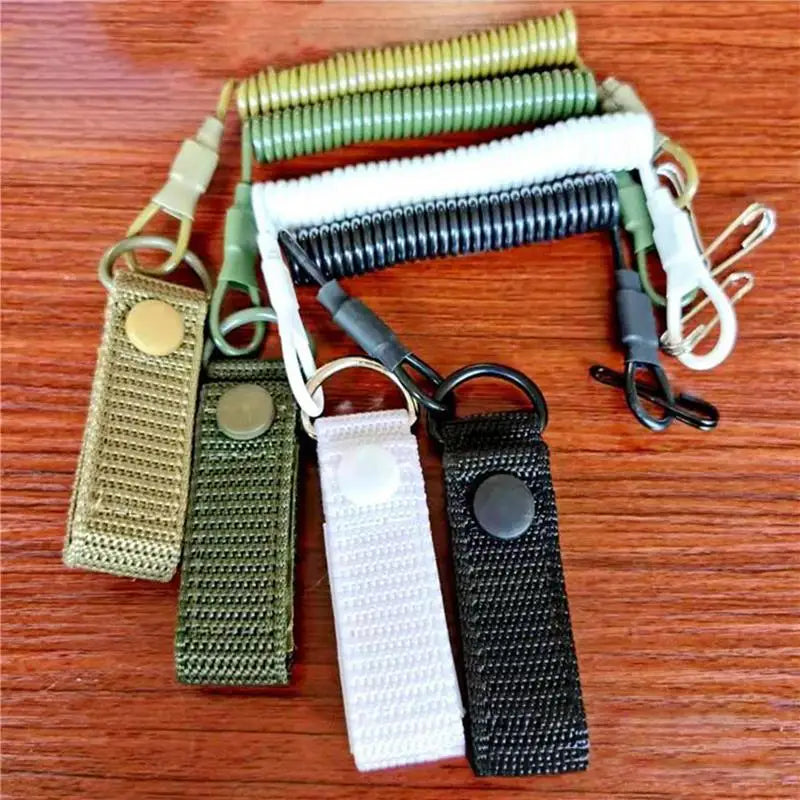 Anti-lost Elastic Lanyard Rope Oxford Spring Safety Strap Gun Rope For Key Ring Chain Flashlight Hunting Accessories
