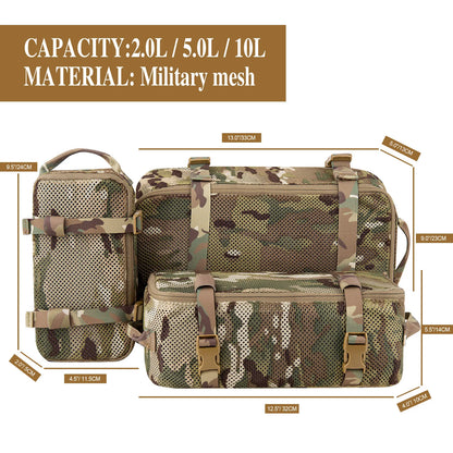 KRYDEX Tactical 3PCS Modular Mesh Pouch Set Outdoor Backpack Organizer Travel Suitcase Storage Bag Packing Cubes Hunting Gear