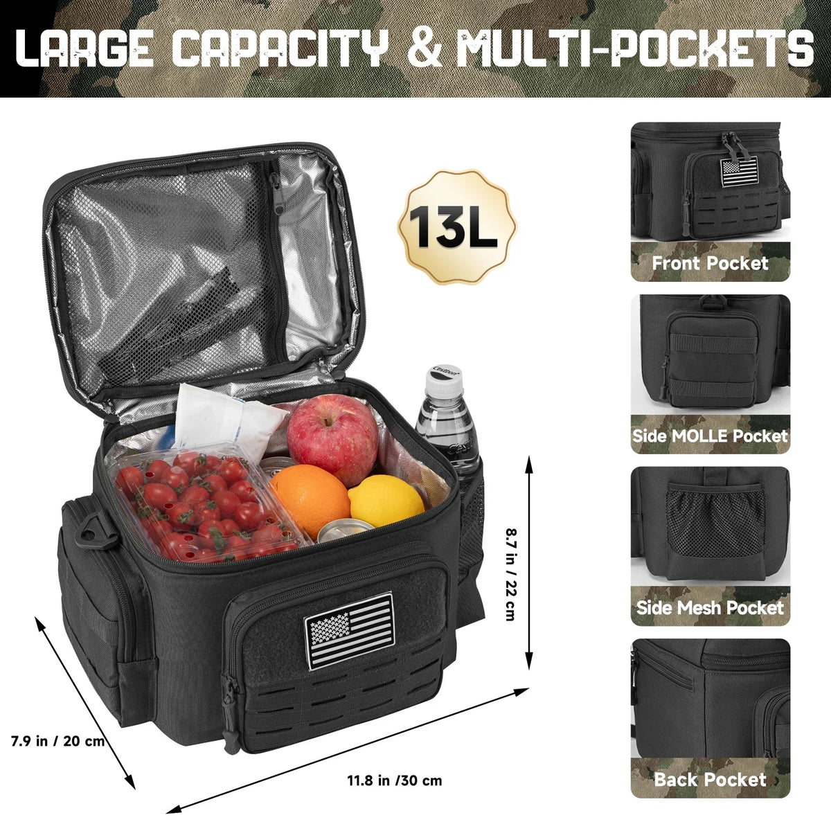 13L Tactical Thermal Cooler Bag Picnic Cooler Box Camping Lunch Bag Outdoor Heavy Duty Lunch Box Cooler Backpack Camping Storage