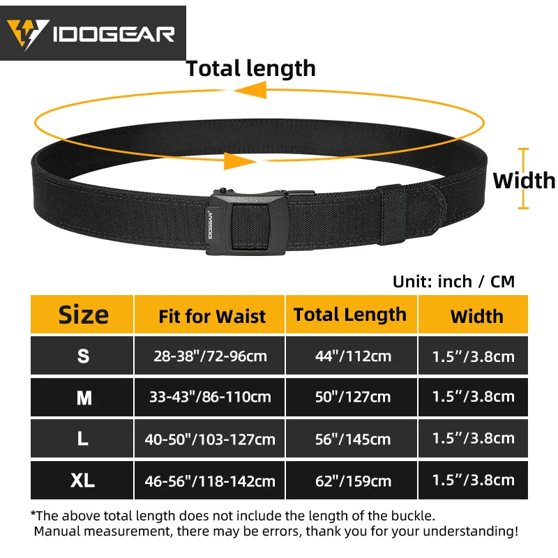 IDOGEAR 1.5 Inch Hard Tactical Belt With Adjustable Buckle 1000D Nylon for EDC CCW Duty Use 3448