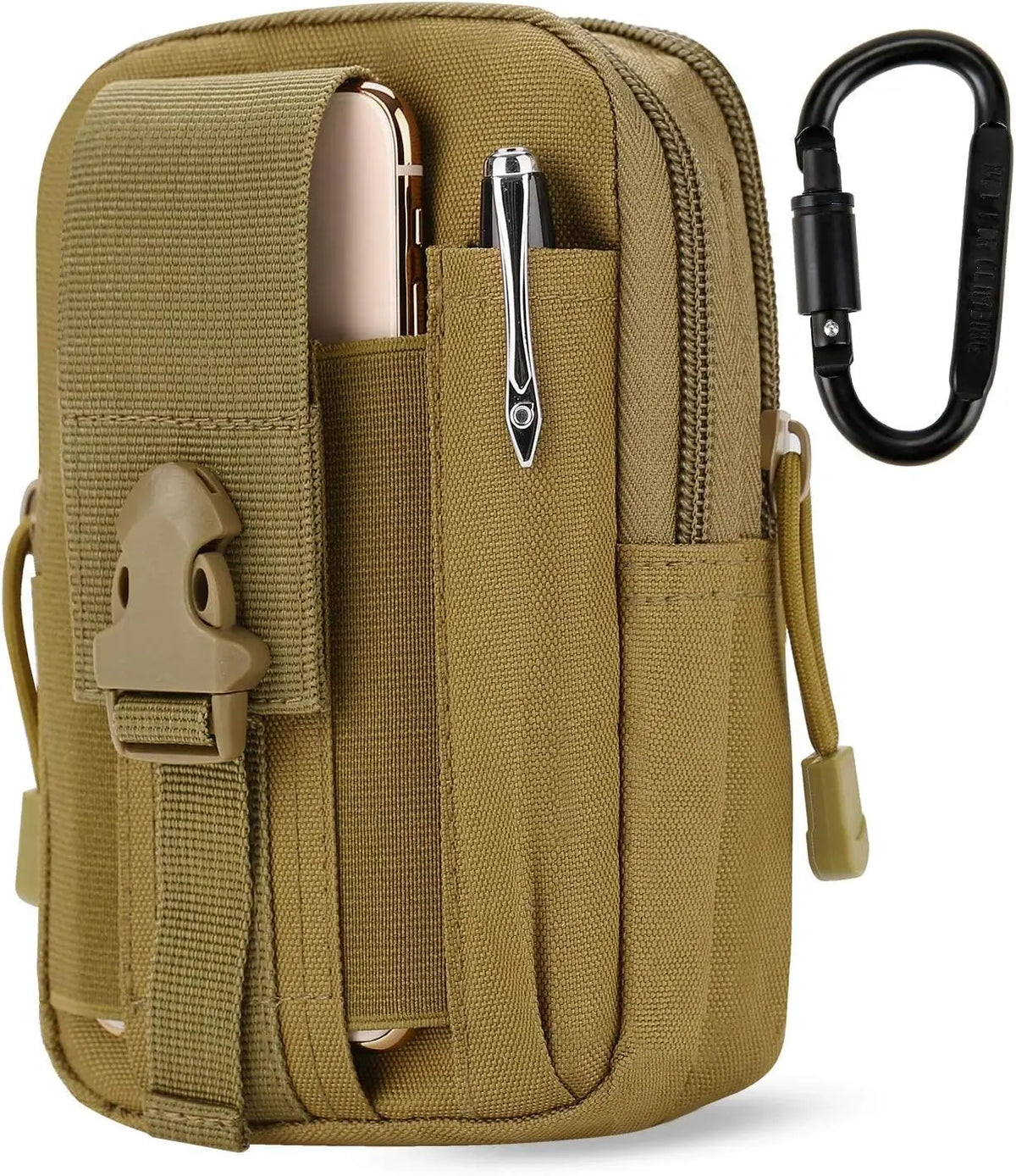 Tactical EDC Pouch Molle Waist Bag With Carabiner Heavy Duty Utility Belt Phone Holster Fits Large Smartphones & Tools