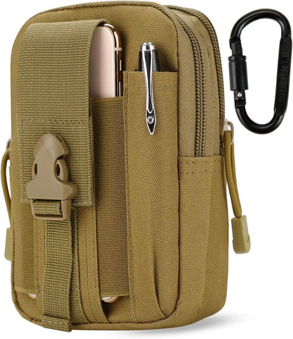 Tactical EDC Pouch Molle Waist Bag With Carabiner Heavy Duty Utility Belt Phone Holster Fits Large Smartphones & Tools
