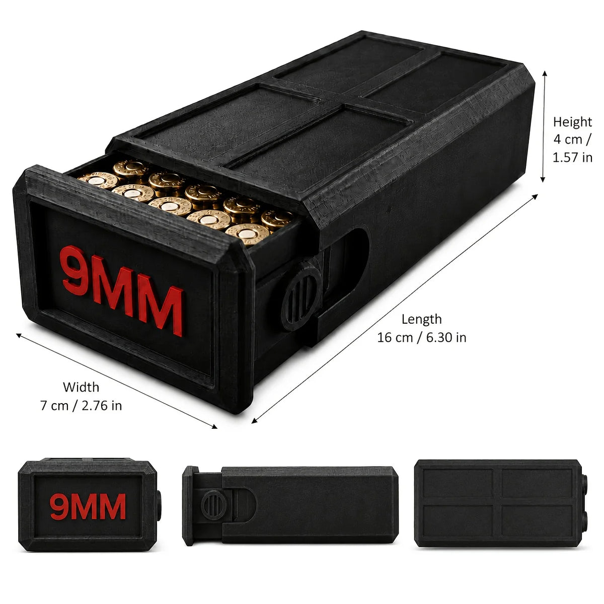 9mm Pull-Out Ammunition Storage Box Tactical Style Desktop Bullet Organizer Shooting Range Portable Gear Storage Box
