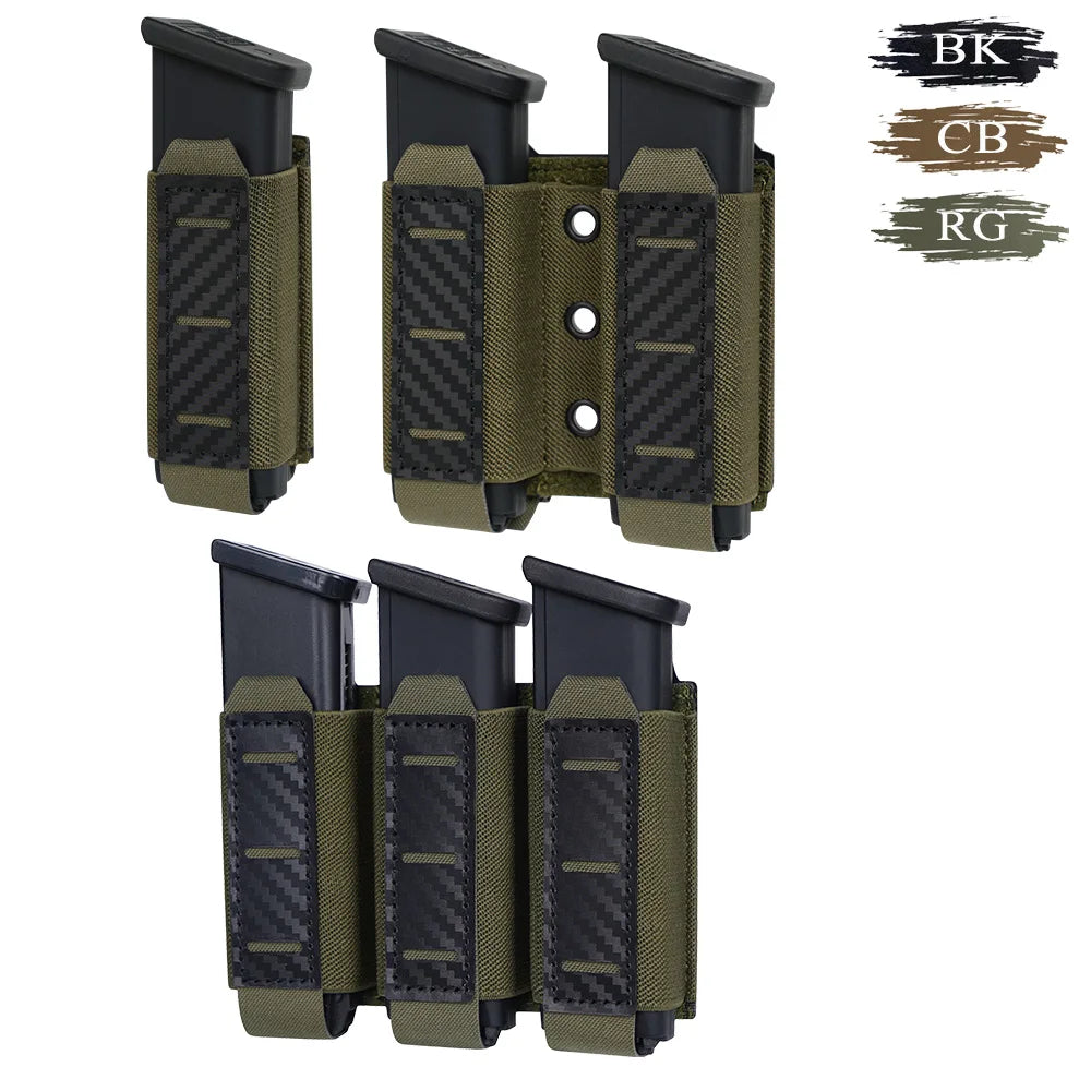 Single/Double/Triple MOLLE-Compatible 9MM Mag Pouch Quick-Release Buckle Elastic Retention Airsoft Shooting Hunting Mag Holder