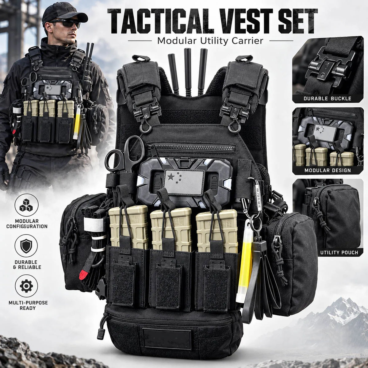 Tactical Vest Full Set Wargame Waistcoat for Airsoft Hunting Cosplay Military Outdoor Training Role Play Gear Accessories Kit