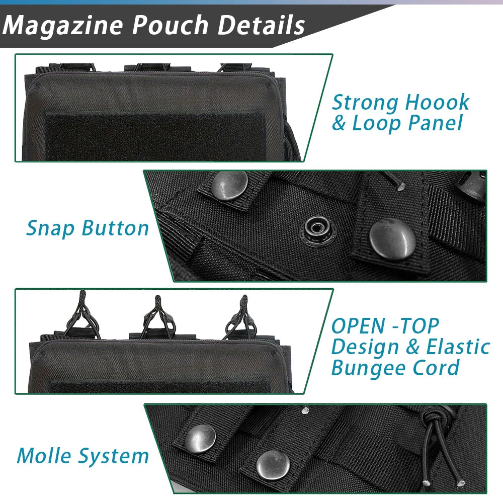 Tactical Triple Magazine Pouch Double Layer Molle Admin Pouch Quick Access Open Up Design for M4 M16 PMAG AK Hunting Accessories