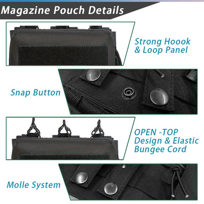 Tactical Triple Magazine Pouch Double Layer Molle Admin Pouch Quick Access Open Up Design for M4 M16 PMAG AK Hunting Accessories