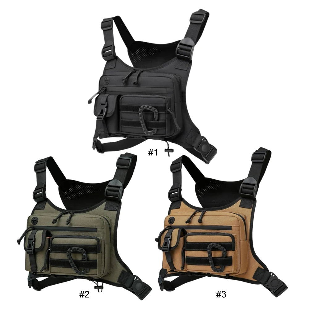 Outdoor Multifunctional Vest Chest Bag Large Capacity Nylon Hunt Vest Bag Adjustable Strap Travel Commute Sports Backpack