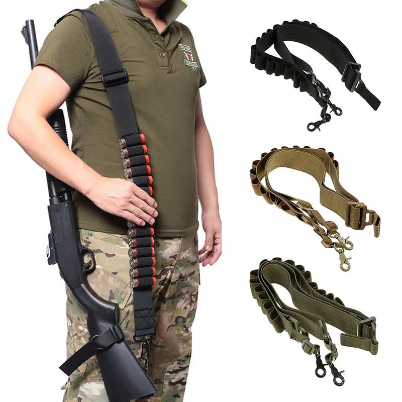 Tactical Shotgun Sling 15 Rounds Shell Holder Adjustable 2 Point Gun Strap for Hunting Shooting Belt Accessories