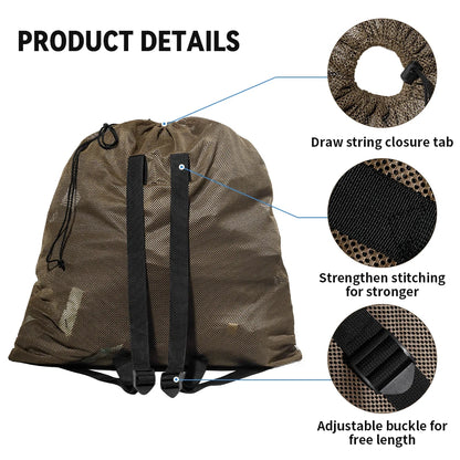 Large Capacity Foldable Mesh Storage Bag Thickened Wear-resistant Hunting Net Pouch for Outdoor Camping Hiking Foraging Gear