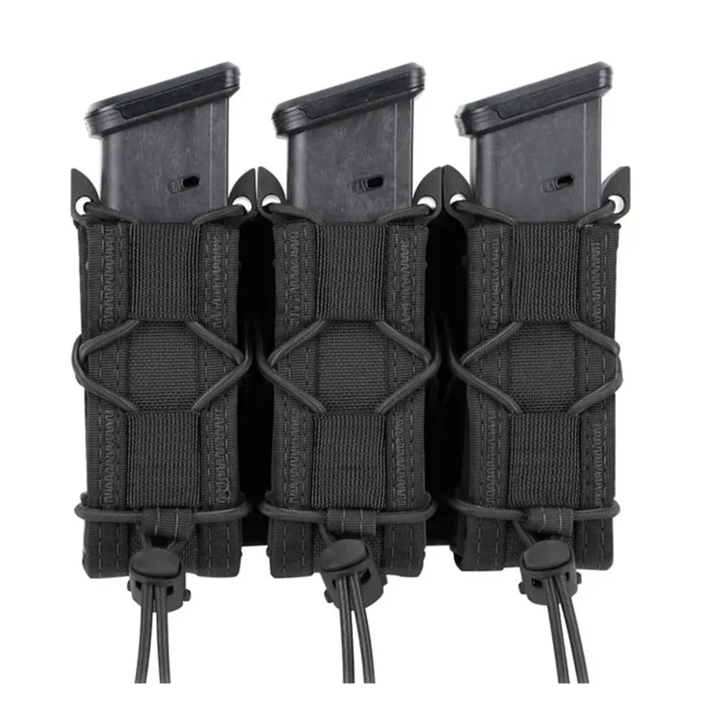 Tiger Style Short Triple Quick Draw 9mm Mag Pouch MOLLE Compatible Tactical Storage Pouch For Belt Vest Outdoor Airsoft Accessor