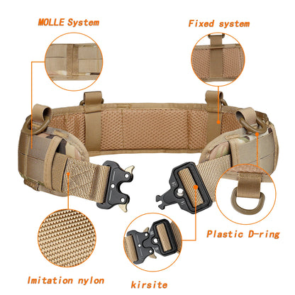 JSJM Tactical Belt Adjustable Belt Outdoor Work Men Belt Combat CS Hunting Paintball Padded Waist Belts Pocket