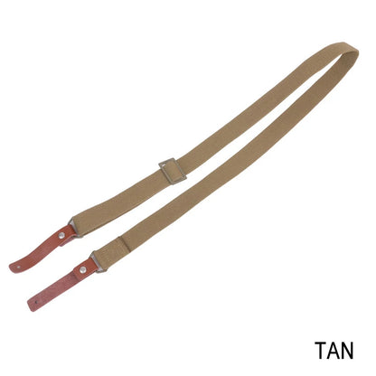 Retro AK Tactical Rifle Sling Adjustable Cotton Canvas Gun Strap with Genuine Leather Ends for Hunting Shooting