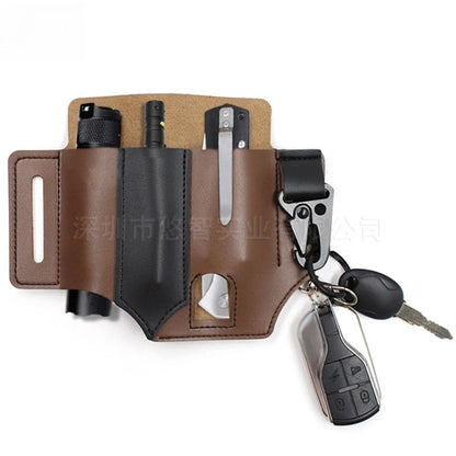 Leather EDC Tool Pouch Outdoor Tactical Flashlight Holder Waist Bag for Camping Hiking Survival