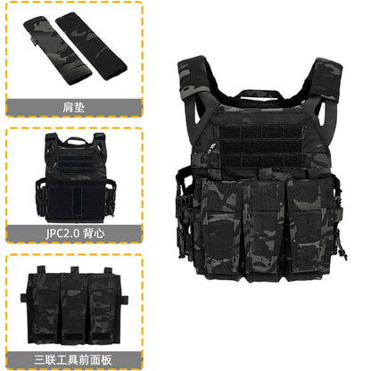 JPC 2.0 Tactical Vest with 5.56 Triple Mag Pouch Shoulder Pads Military Airsoft Chest Rig for Outdoor Hunting Combat Training