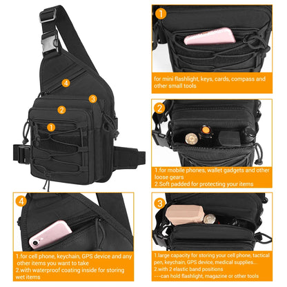 Tactical Shoulder Bag for Gun Concealed Carry Pistol Bag Crossbody Chest Pack Small Sling Backpack Quick Access Gun Holster Bag