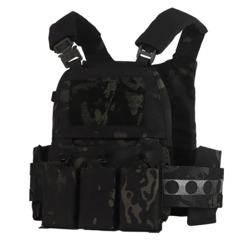 Portable MOLLE Airsoft V5 FCPC Tactical Vest Triple Magazine Pouch with Zip On Back Panel Banger Ferro Plate Carrier Hunting