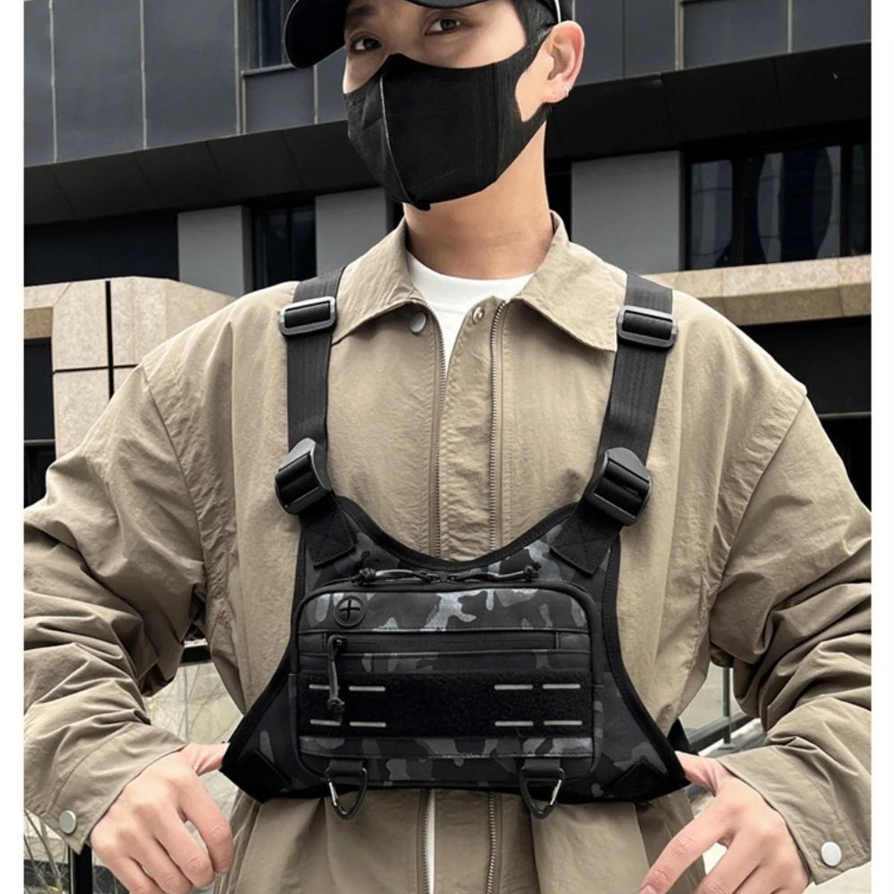 Tactical Front Chest Rig Bag Vest for Camping Hunting Shoulder Bag Men Fishing Cycling Reflective Travel Backpack Fanny Pack