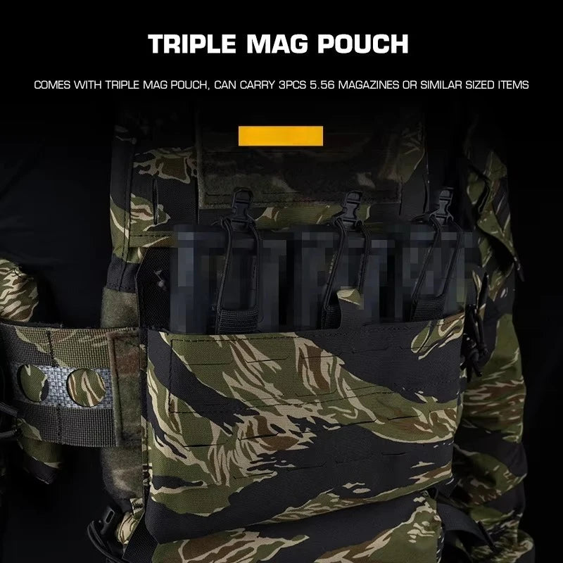 Tactical V5 PC Plate Carrier Set Ferro Style Hunting Plate Carrier Tiger with Elastic Waistband Triple Mag Pouch Airsoft Gear