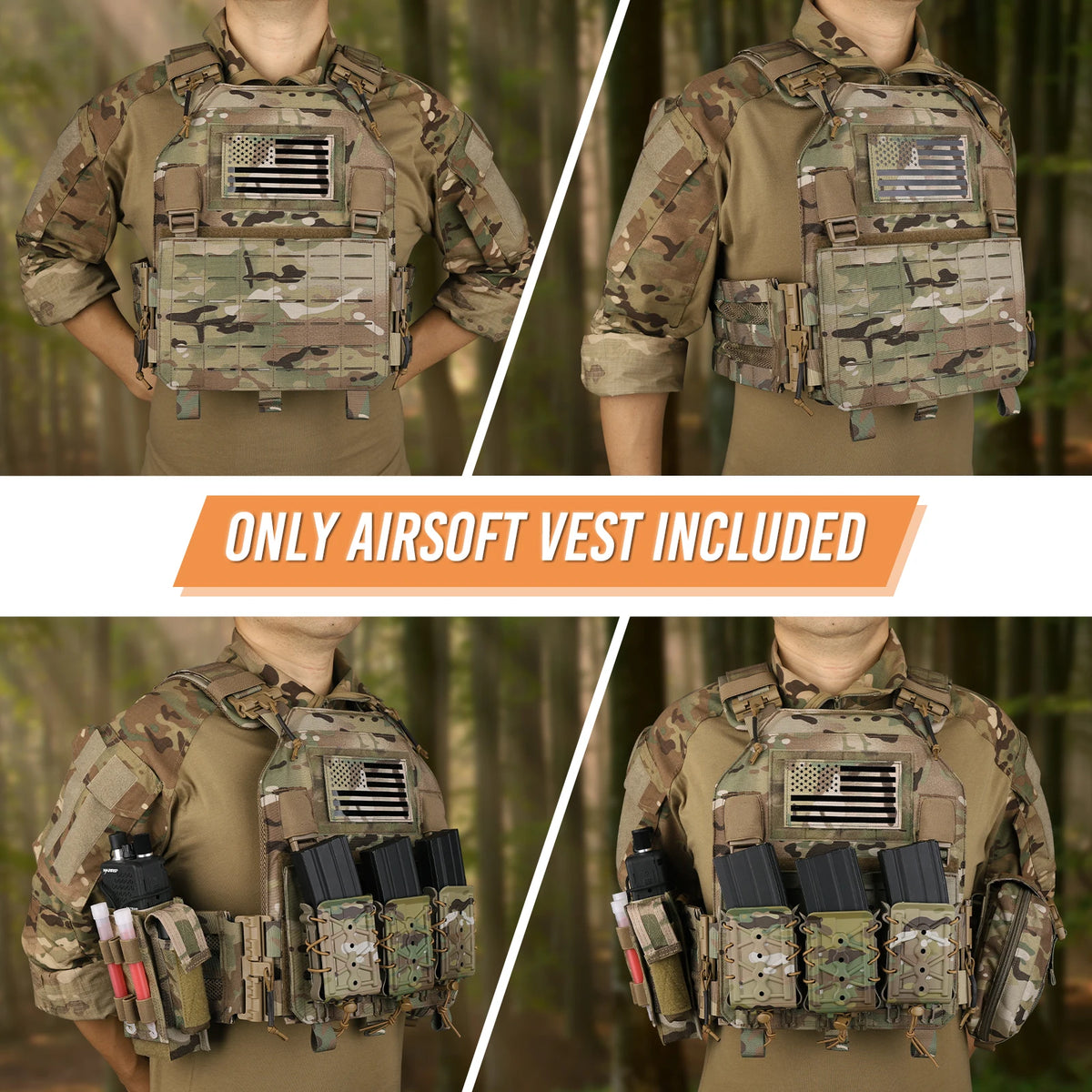 KRYDEX Tactical Laser Cut MOLLE Vest 500D Nylon LAVC Quick Release Plate Carrier Hunting Paintball Plate Carrier