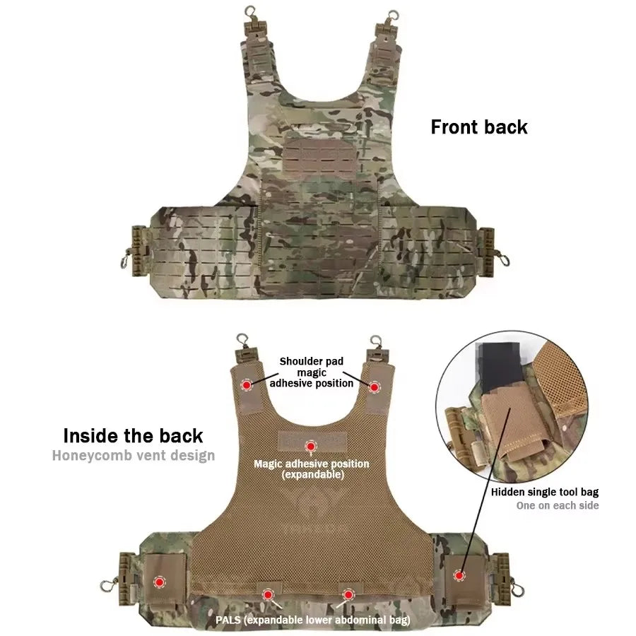 YAKEDA Quick Release Plate Carrier Tactical Vest Laser Cut PALS Hunting Protective Training Vest