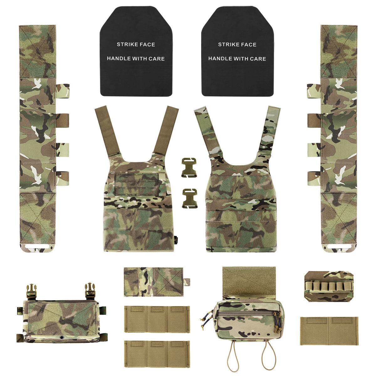 KRYDEX Tactical Vest Low Vis Slick Armor Plate Carrier w/ 5.56 7.62 Mag Pouch Drop Pouch MK3 Micro Fight Chassis Hunting Vest