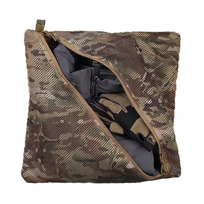 Tactical Style Mesh Pouch Outdoor Camping Travel Clothing Hat Storage Bag Clutter Recycling Pack Breathable Quick Drying 16x16"