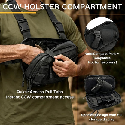 Tactical Pistol Gun Storage Bag Cancealed Carry Gun Pouch EDC Chest Bag Utility Chest Rig Pouch Admin Pouch with Gun Holster
