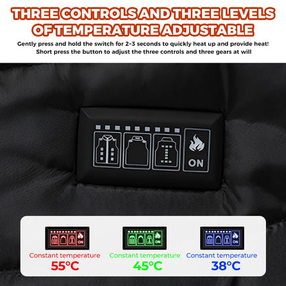 Heated Vest 21 Heating Areas Carbon Fiber Fast Heating 3 Levels Temperature Control Windproof Outdoor Riding Skiing Winter Coat