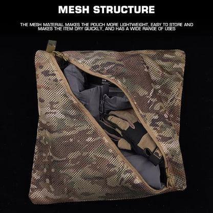 Tactical Style Mesh Pouch Outdoor Camping Travel Clothing Hat Storage Bag Clutter Recycling Pack Breathable Quick Drying 16x16"