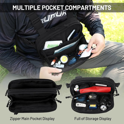 Molle Pistol Bag Tactical EDC Chest Bag with Gun Holster Quick Release Chest Rig Pack Vest Backpack for Camping Hunting