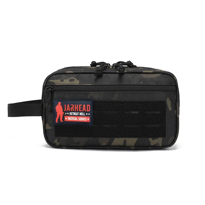 Double Zipper Tactical Toiletry Bag Travel Organizer Pouch MOLLE Hook Loop Morale Patch for Camping Hunting Hiking Daily Carry