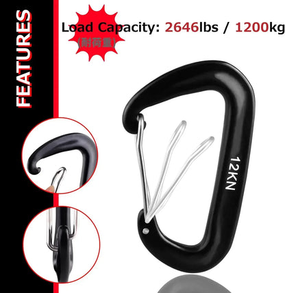 4PCS 12kN D-Type Carabiners Set Heavy Duty Aluminum Clips Buckle Hook for Outdoor Camping Hiking Hammock