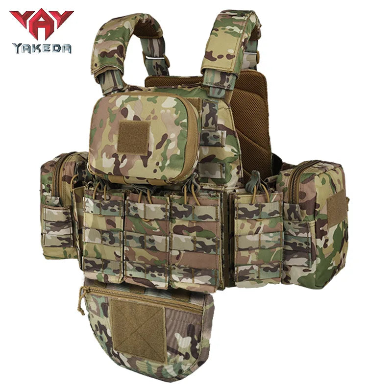 YAKEDA Tactical Plate Carrier Vest Camo Molle Magazine Pouches Hunting Full Protection Tactical Vest With Hydration Carrier Bag